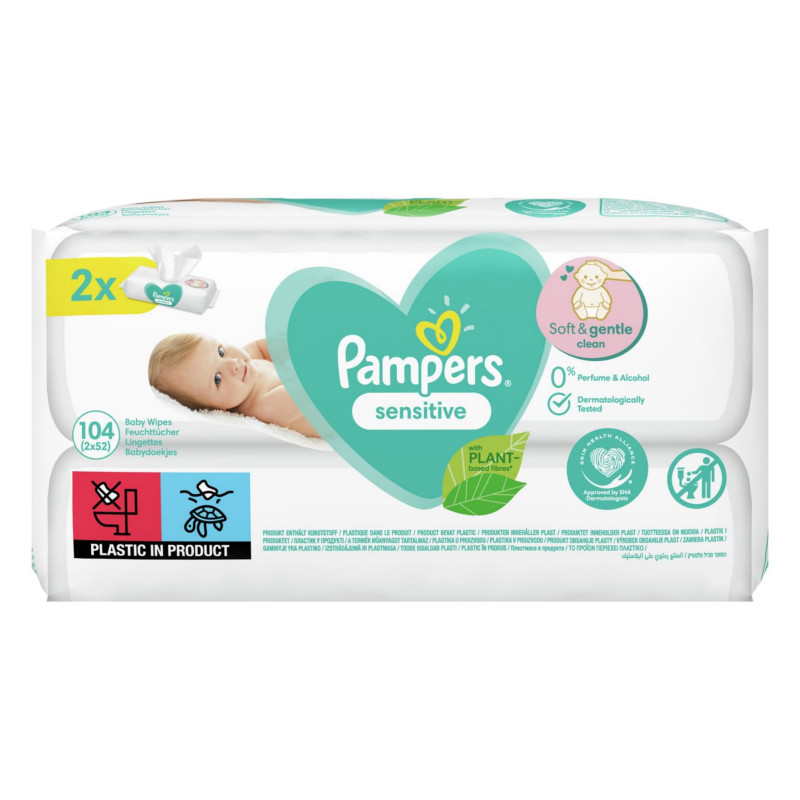 Pampers Sensitive Baby Wipes Soft and Gentle Clean - 2 x 52S