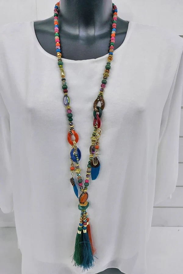 Gemstone Bead Tassel Necklace