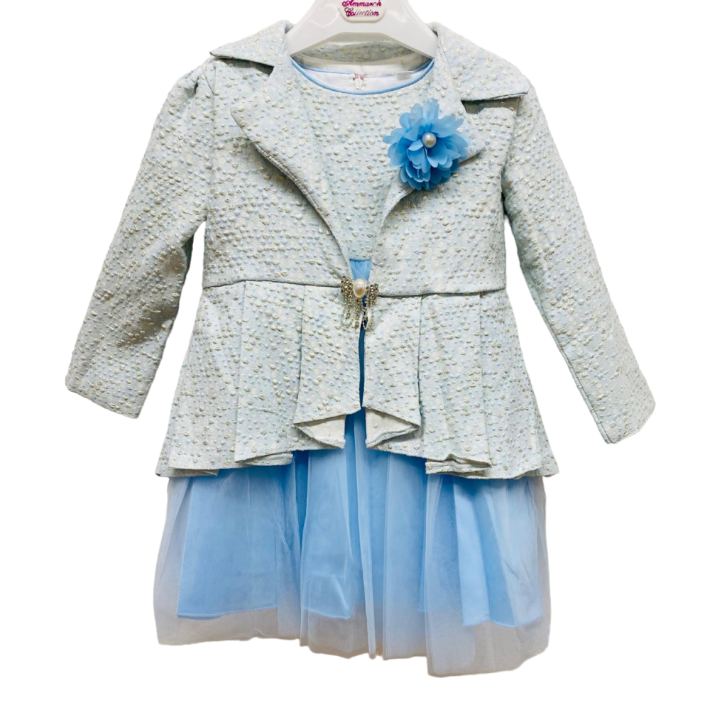 Girls Polka Dot Party Dress & Layered Jacquard Jacket Set (2-12Y)