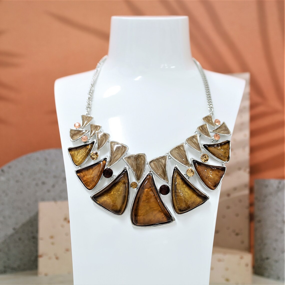 Brown Big Bold Chunky Necklace set–Statement Necklace set– Adjustable Enamel jewellery set