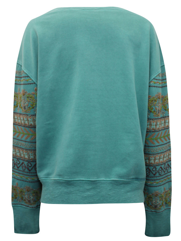 TURQUOISE Embroidery Sleeve Happy Place Sweatshirt