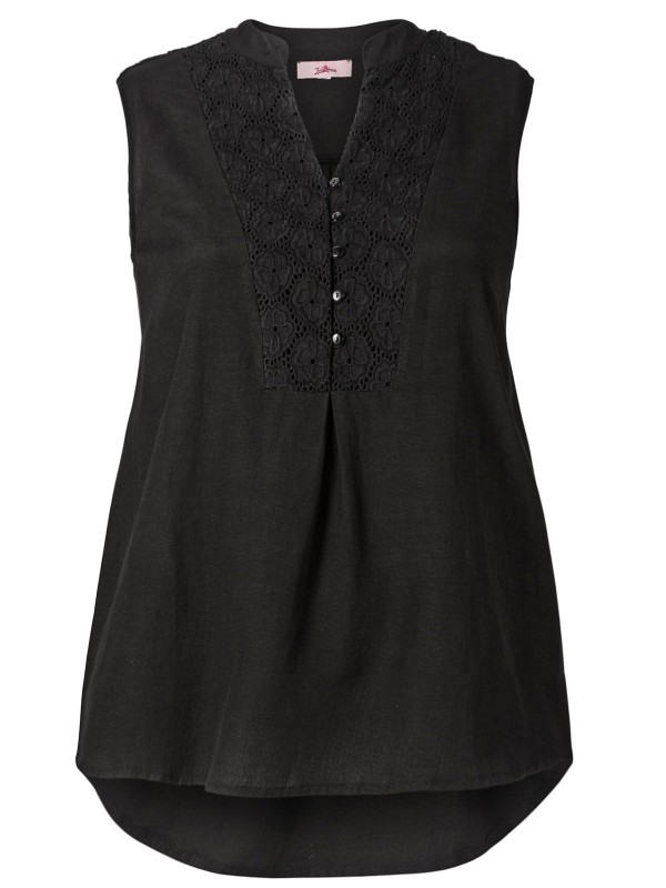 Linen Blend Embroidered Sleeveless Top