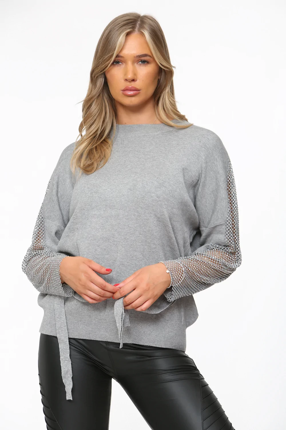 TIE UP SLEEVE EMBELLISHED JUMPER