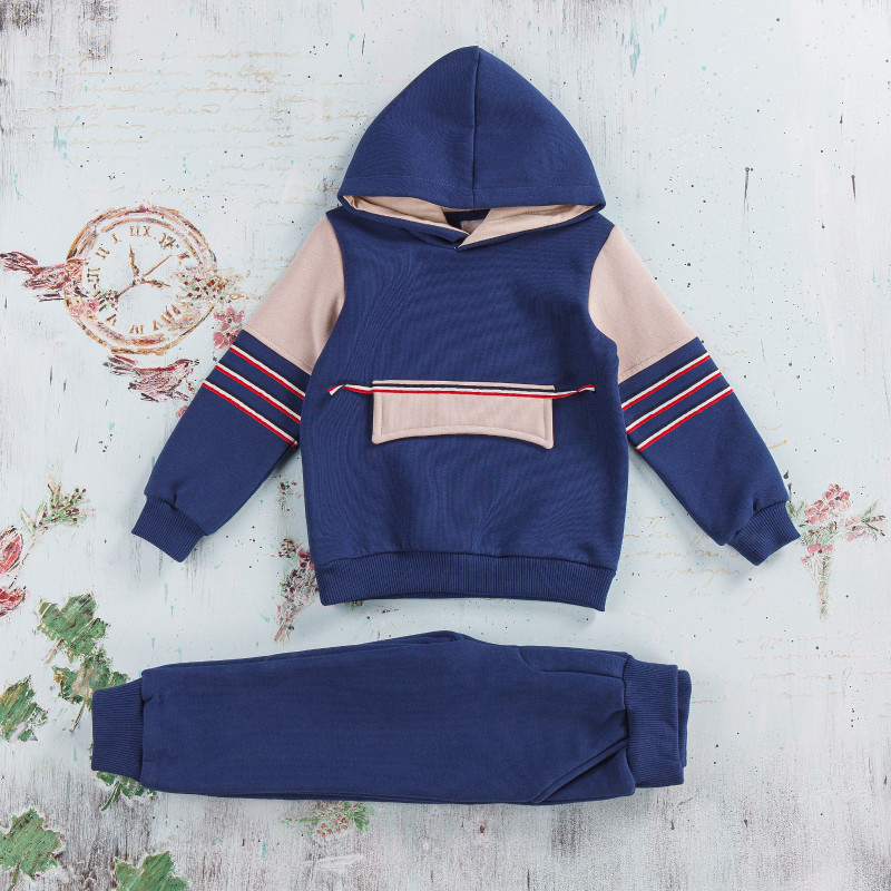 Boys Striped Sleeve Pocket Hooded Tracksuit (1-4Y)