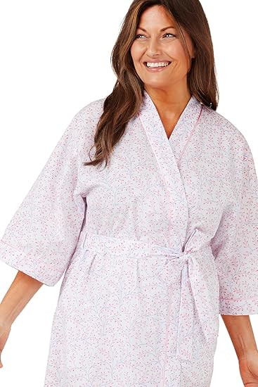 Ladies Polycotton Swirl Leaf Print Kimono Wrap MN18 by Marlon Pink