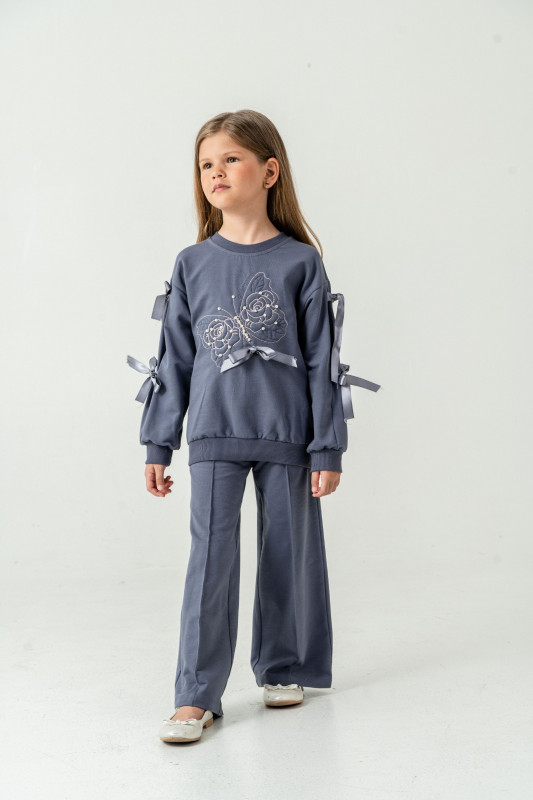 Girls Embroidered Butterfly Diamante Pearl Bow Lounge Wear Set (6-9Y)