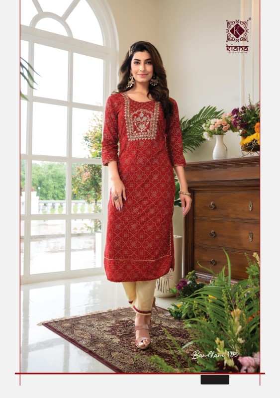 Reyon  bandhej print, Embroidery Gotapatti work Kurtis