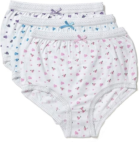 Ladies White Floral 3 pair pack 100% Cotton Full Briefs