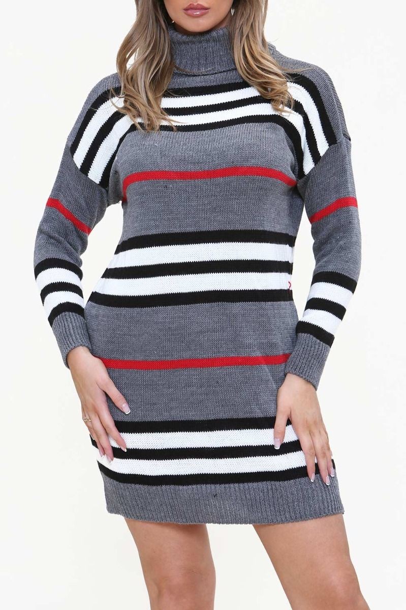 Stripe Roll Neck Knitted Jumper Dress