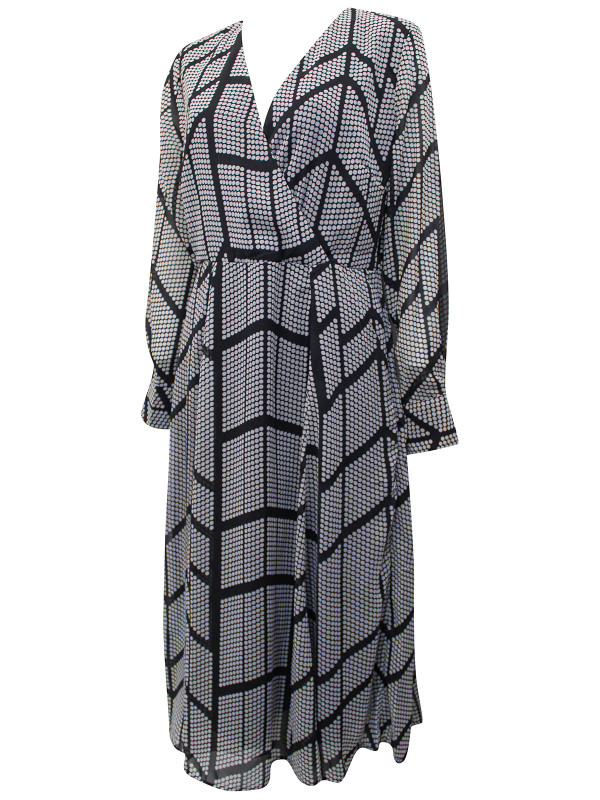 Mock Wrap Printed Midi Dress