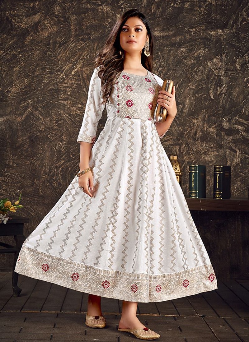 Glamour V16 Rayon Gold Foil Printed Flair Kurtis Collection