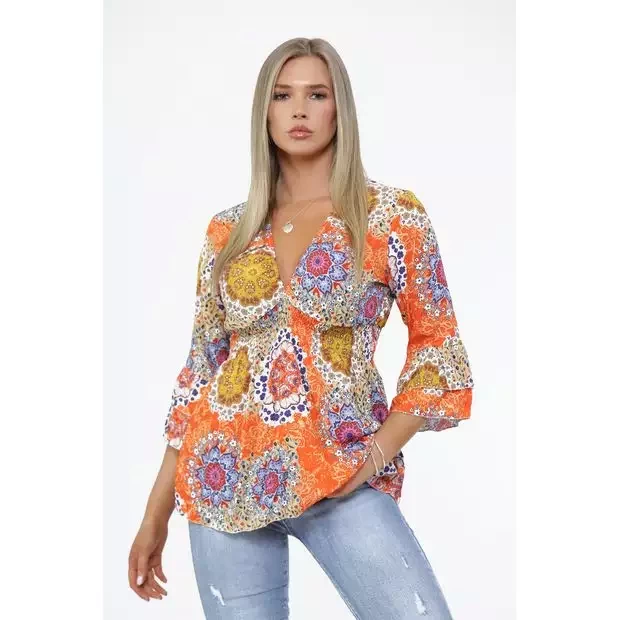 Gathered multi print top