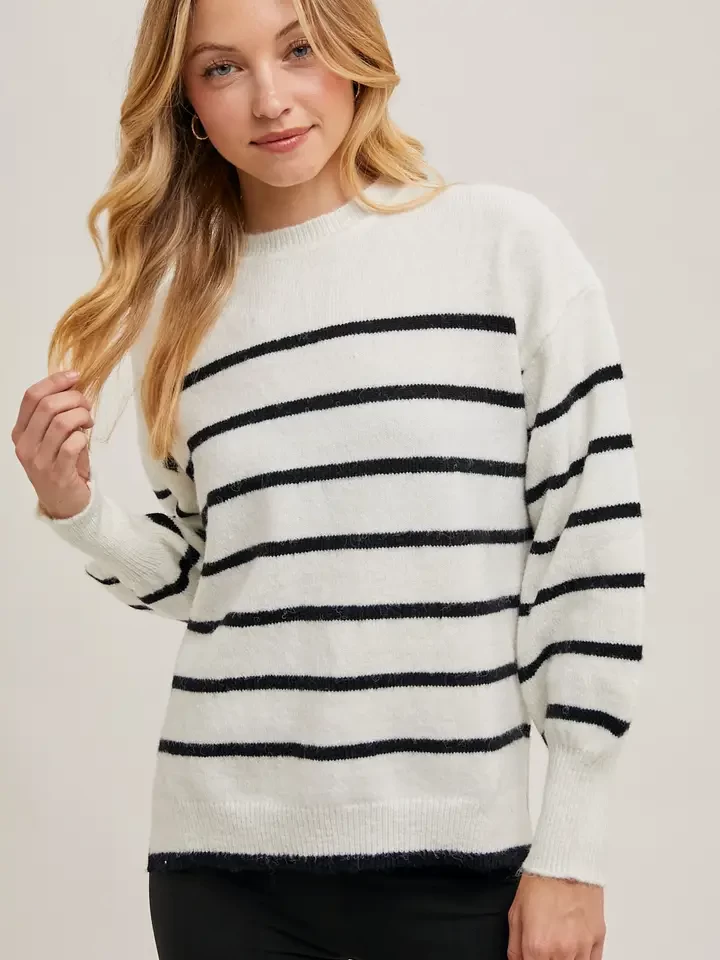 Striped Side Slit Knit Sweater Pullover