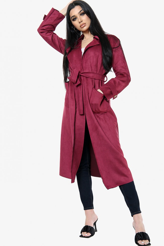 Suedette Longline Belted Jacket