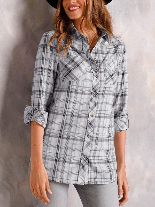 Pure Cotton Checked Roll Sleeve Shirt