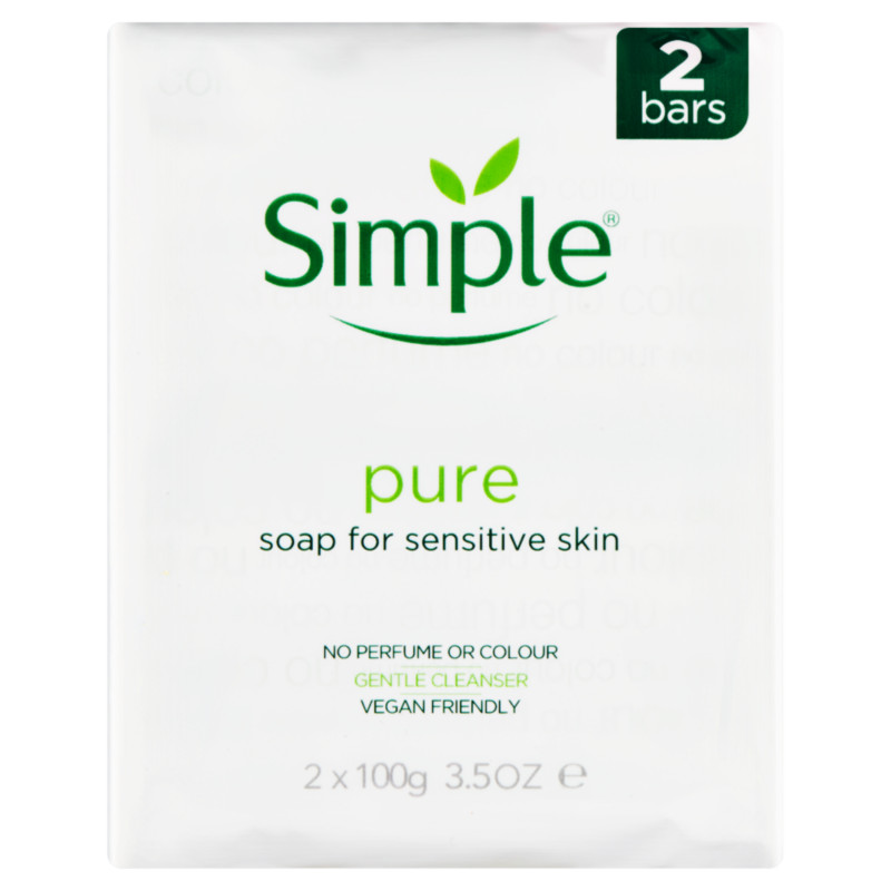 Simple No Perfume or Colour Pure Soap BarFor Sensitive Skin 2x100g