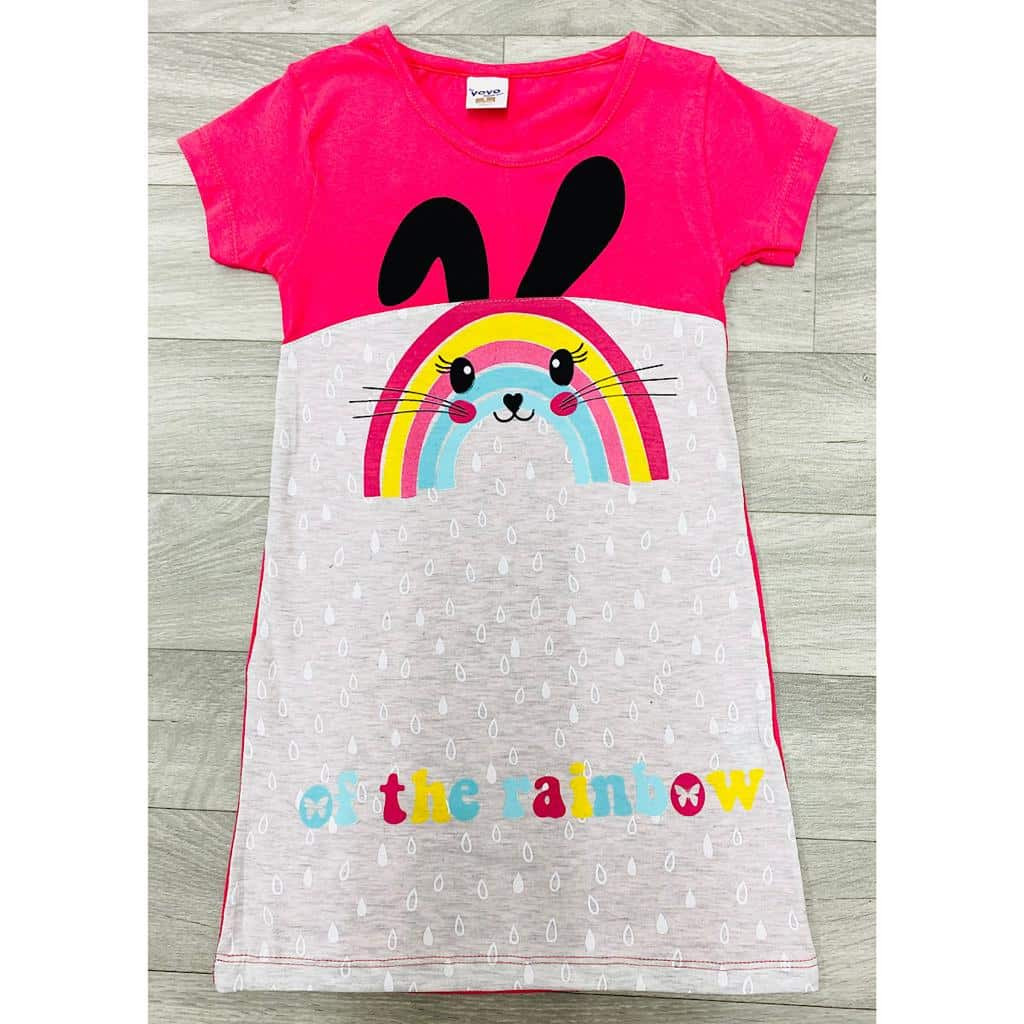 Girls Rainbow Bunny Raindrop Print Dress (3-6Y)