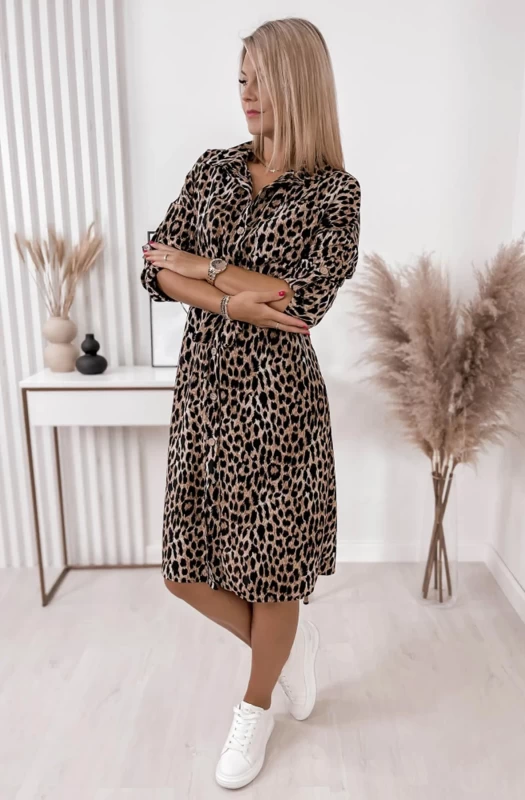 SAMARA LEOPARD PRINT MIDI SHIRT DRESS