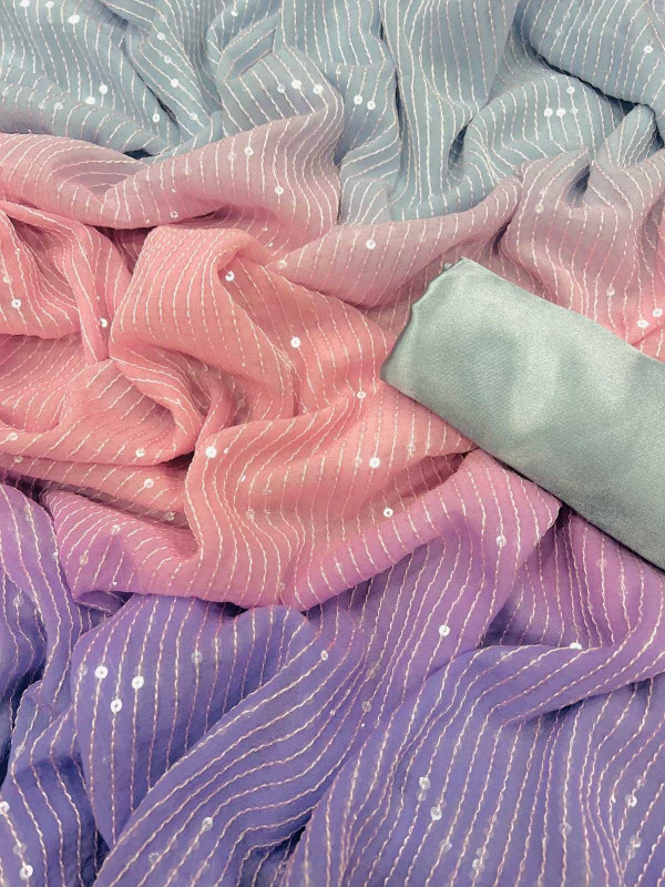 georgette sequins embroidery work party wear saree for women