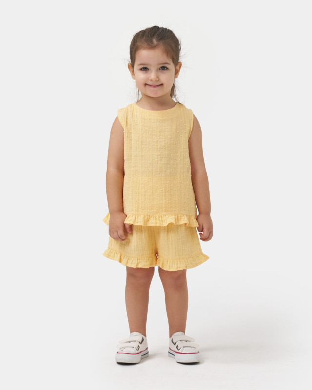 Girls Frilly Trim Embossed Shorts Set (2-5Y)