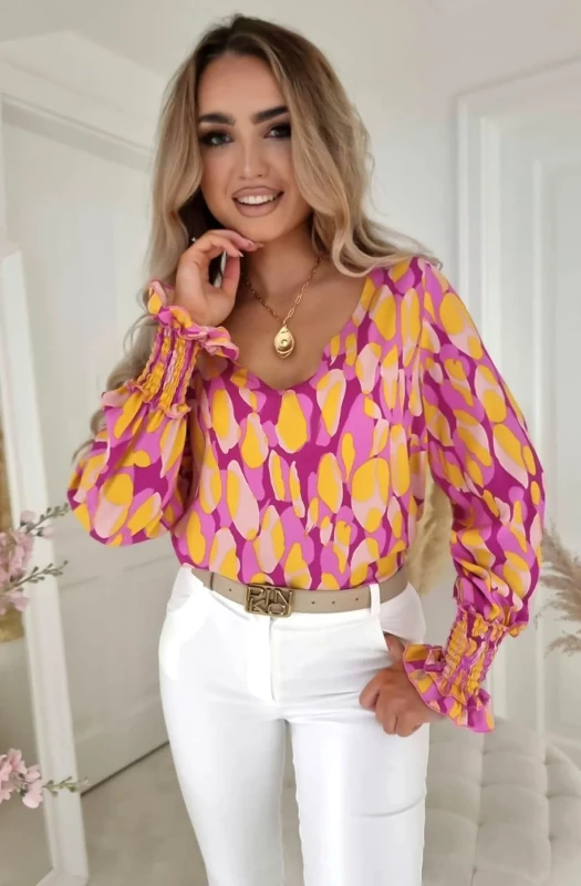 DREA ABSTRACT PRINT BLOUSE SHIRT TOP