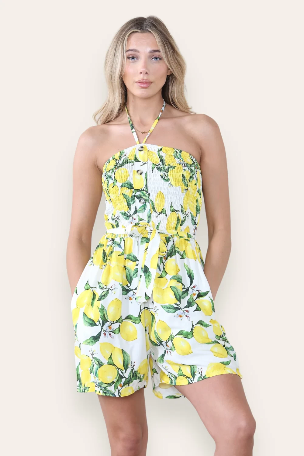 BANDEAU LEMON PRINT PLAYSUIT