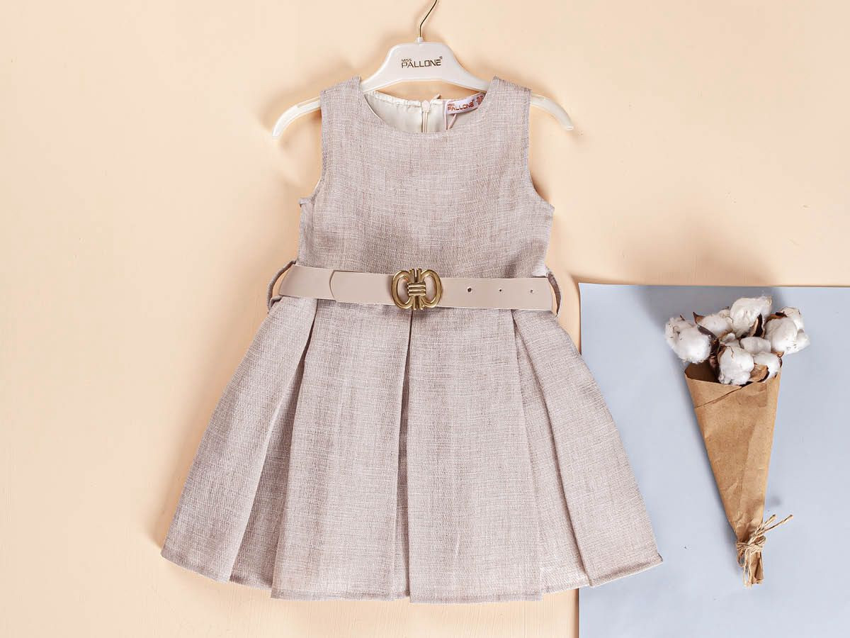 Girls Pleated Summer Dress with Belt (2-5Y)