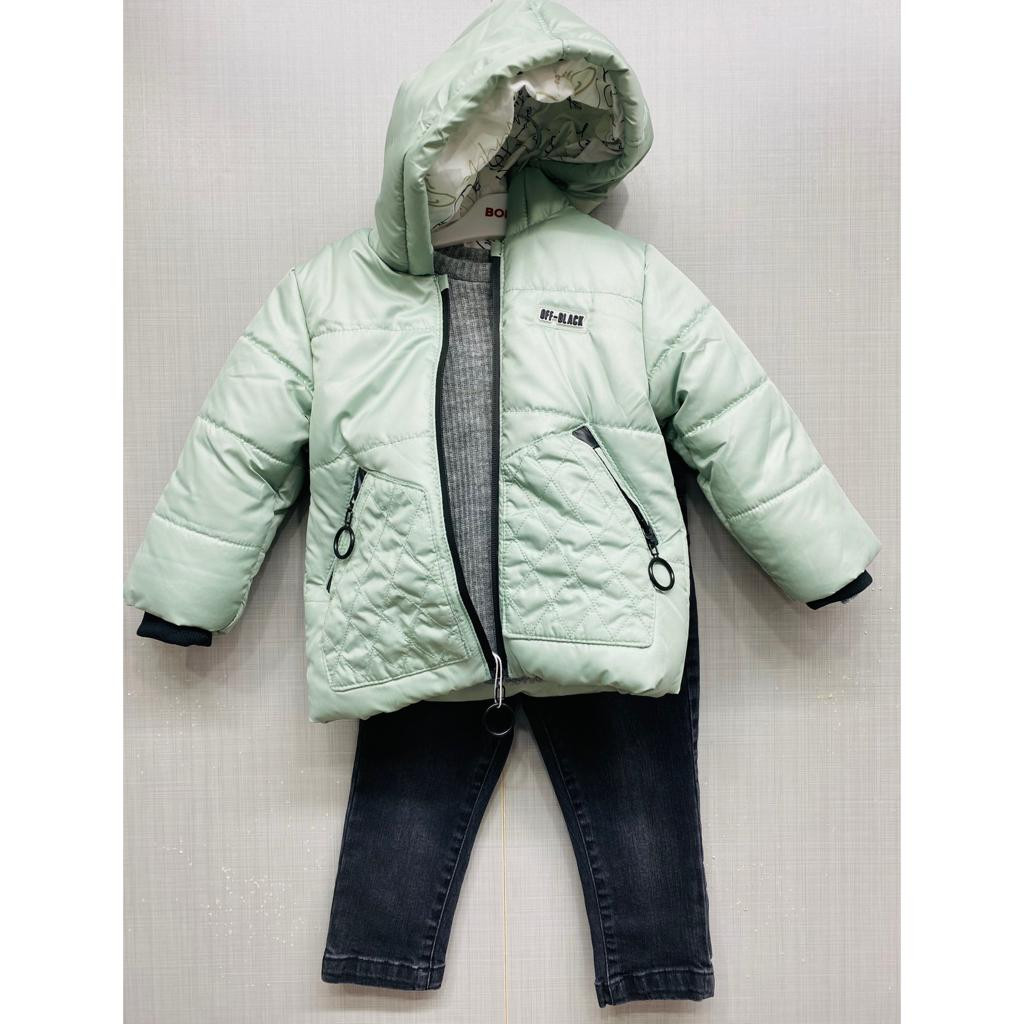 Boys Three Piece Padded Jacket, Top & Jeans Set (1-4Y)