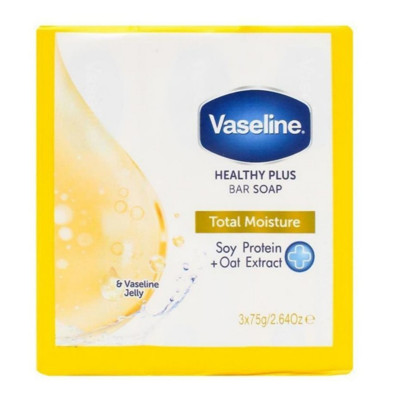 Vaseline Healthy Plus Bar Soap Total Moisture With Soy protein + Oat Extract 3 x 75g