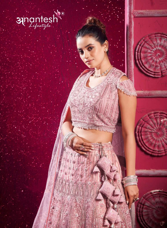 Peach Premium Net Pearl Work Bridal Wear Lehenga Choli