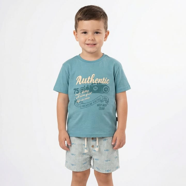 Boys Two Piece Embroidered “Authentic” T-Shirt & Striped Shorts Set (3-6Y)