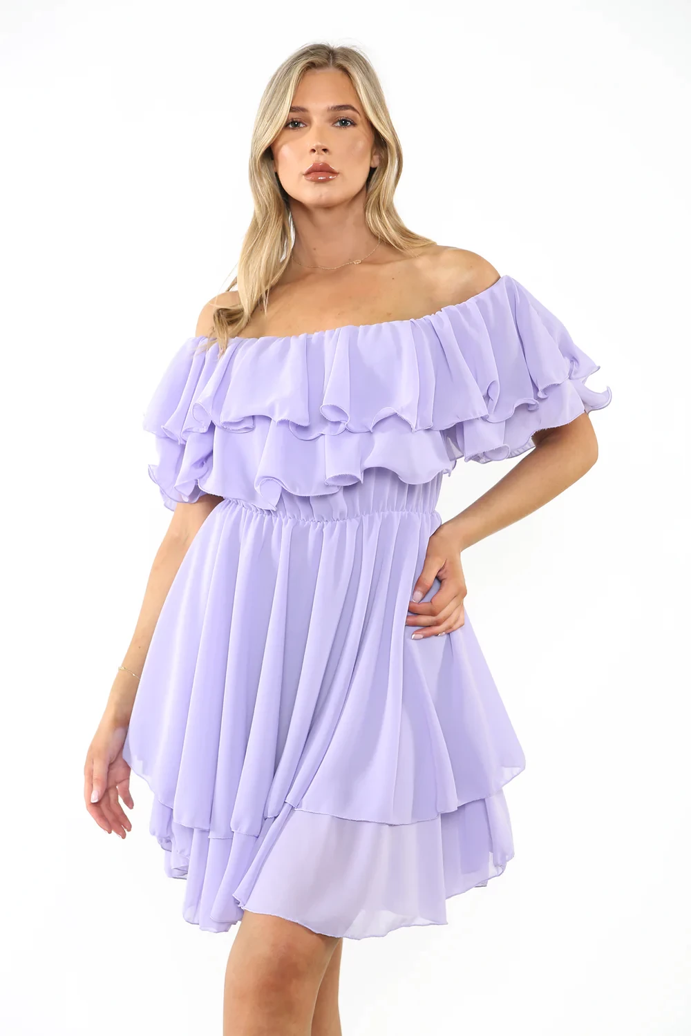 LAYERED OFF SHOULDER DRESS