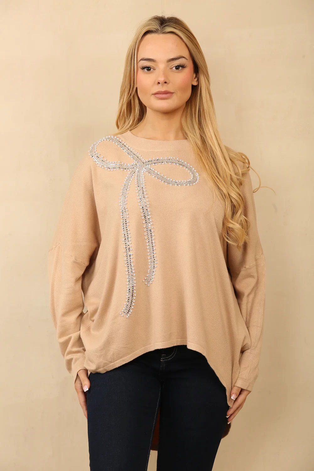 AMARI EMBELLISHED BOW JUMPER