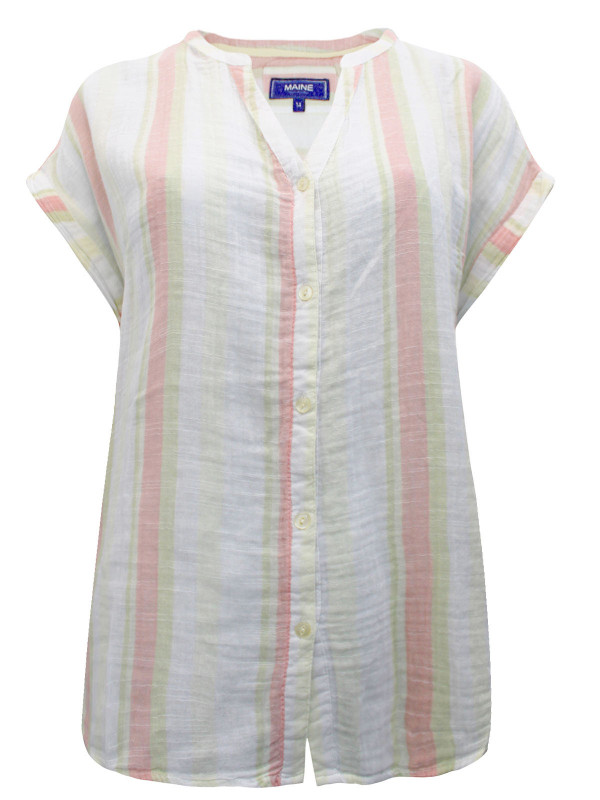 Pure Cotton Striped Button Through Top