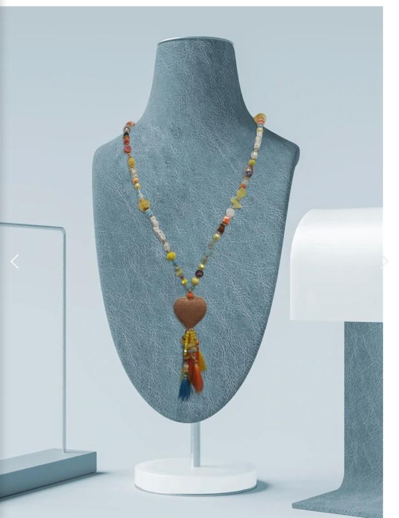 Tassels Heart Pendant Writing Beaded Necklace