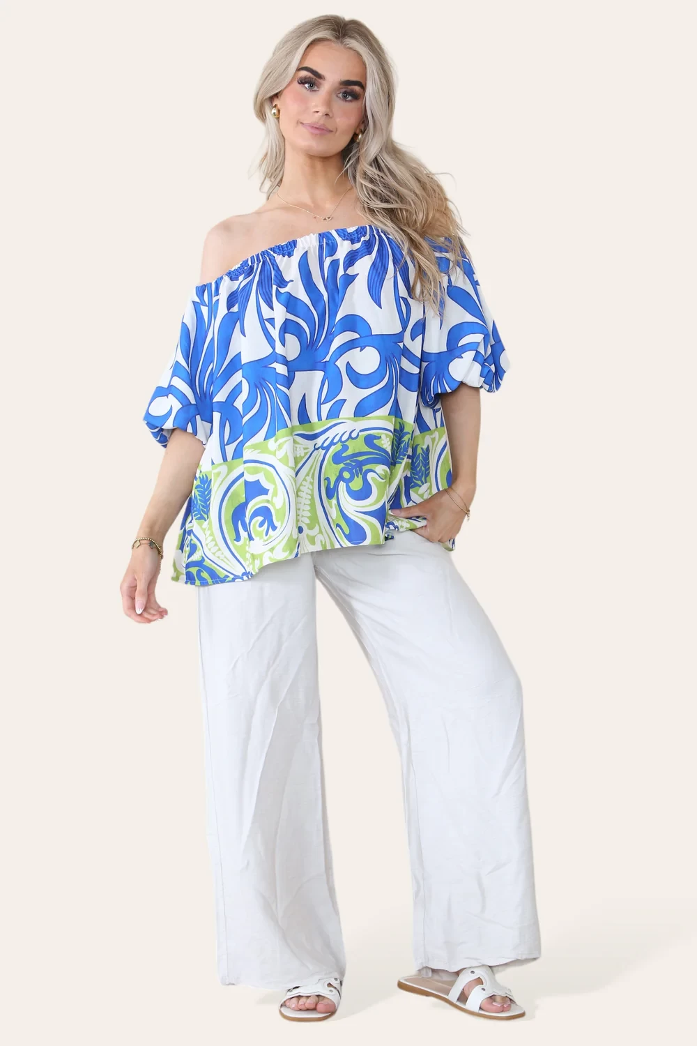 CARA OFF SHOULDER PRINTED TOP