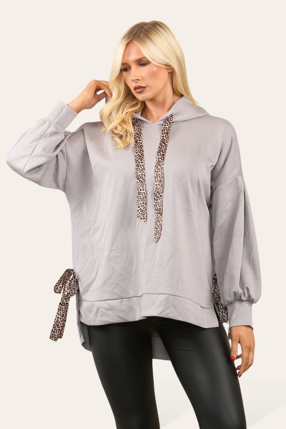 LEOPARD STRING DETAIL HOODIE