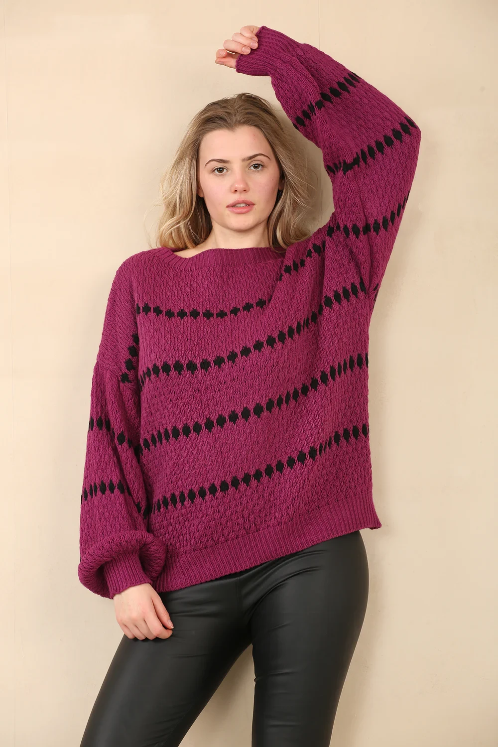 PATTERN KNIT OVERSIZED JUMPER