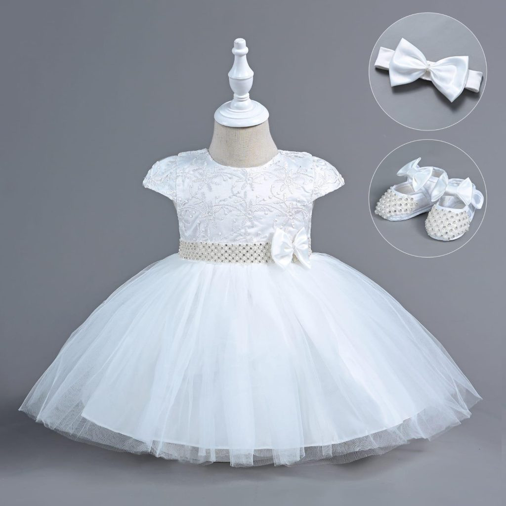 Baby Girls Diamante Lace Party Dress with Shoes and Headband (6-24M)