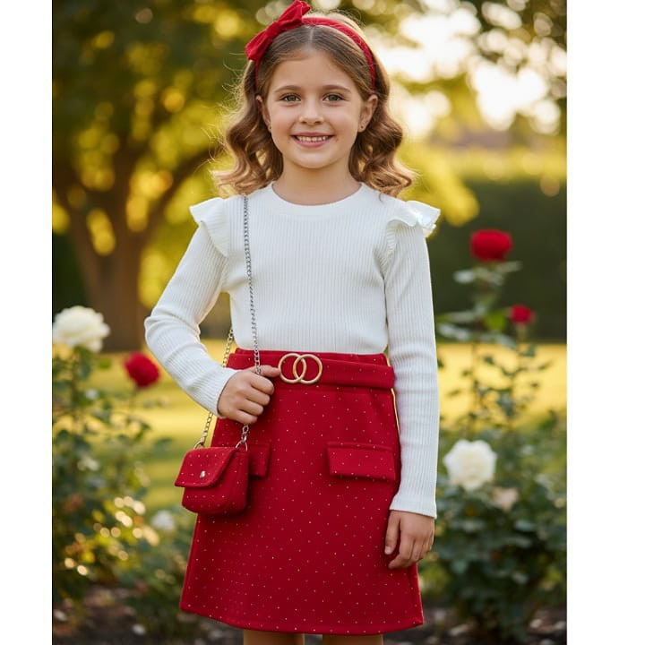 Girls Frilly Shoulder Diamante Dress with Purse (4-14Y)
