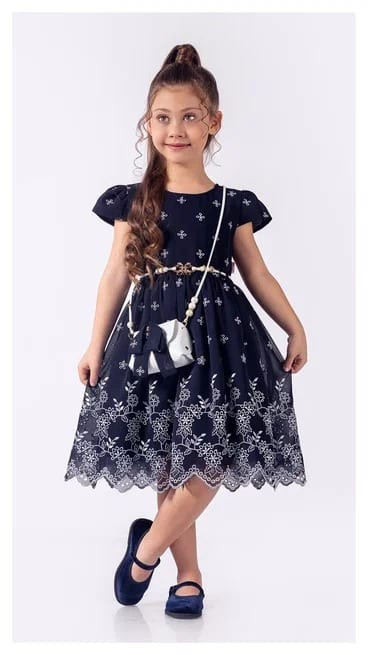 Girls Embroidered Chiffon Belt Dress with Purse (6-12Y)
