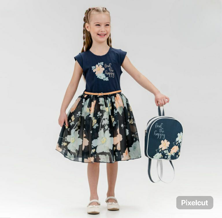 Girls Floral Summer Dress with Belt & Bag Set (6-9Y)