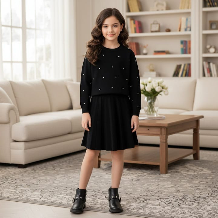 Girls Knitted Diamante Jumper & Skirt Set (4-12Y)
