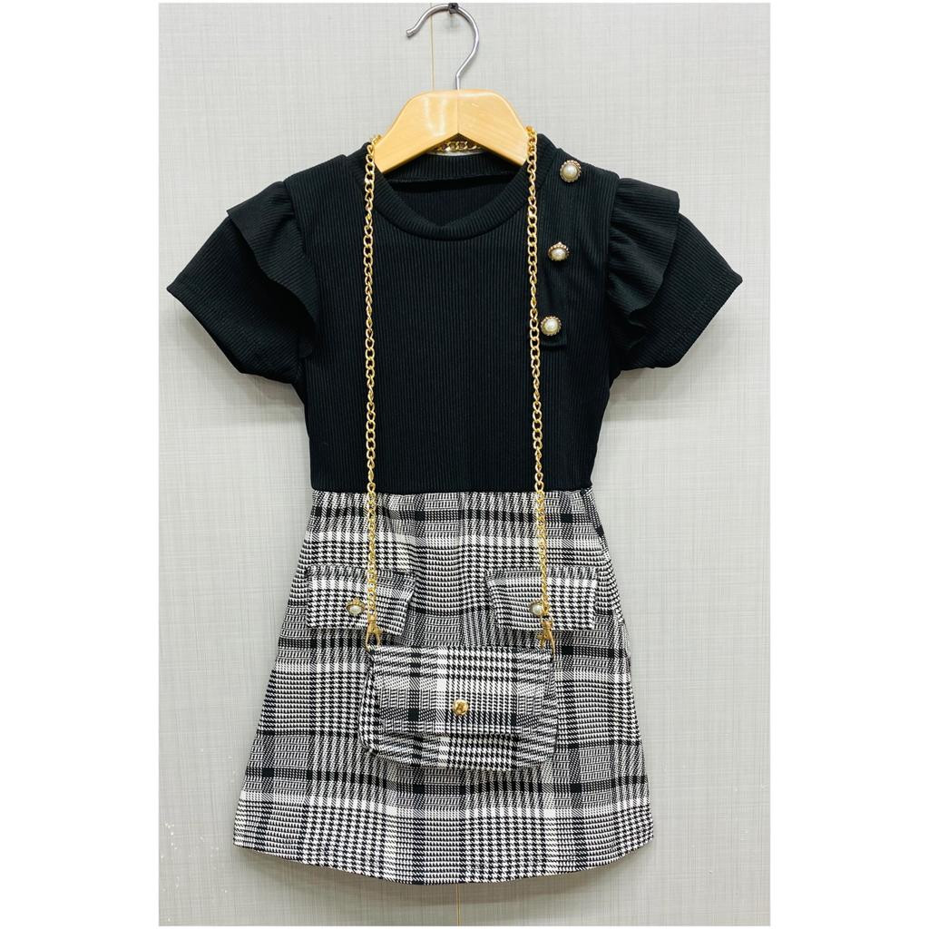 Girls Frilly Checked Dress with Purse (4-14Y)