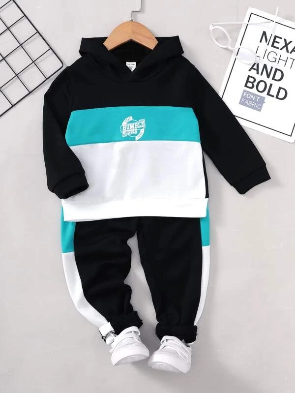 Toddler Boys Colorblock Letter Graphic Hoodie & Sweatpants