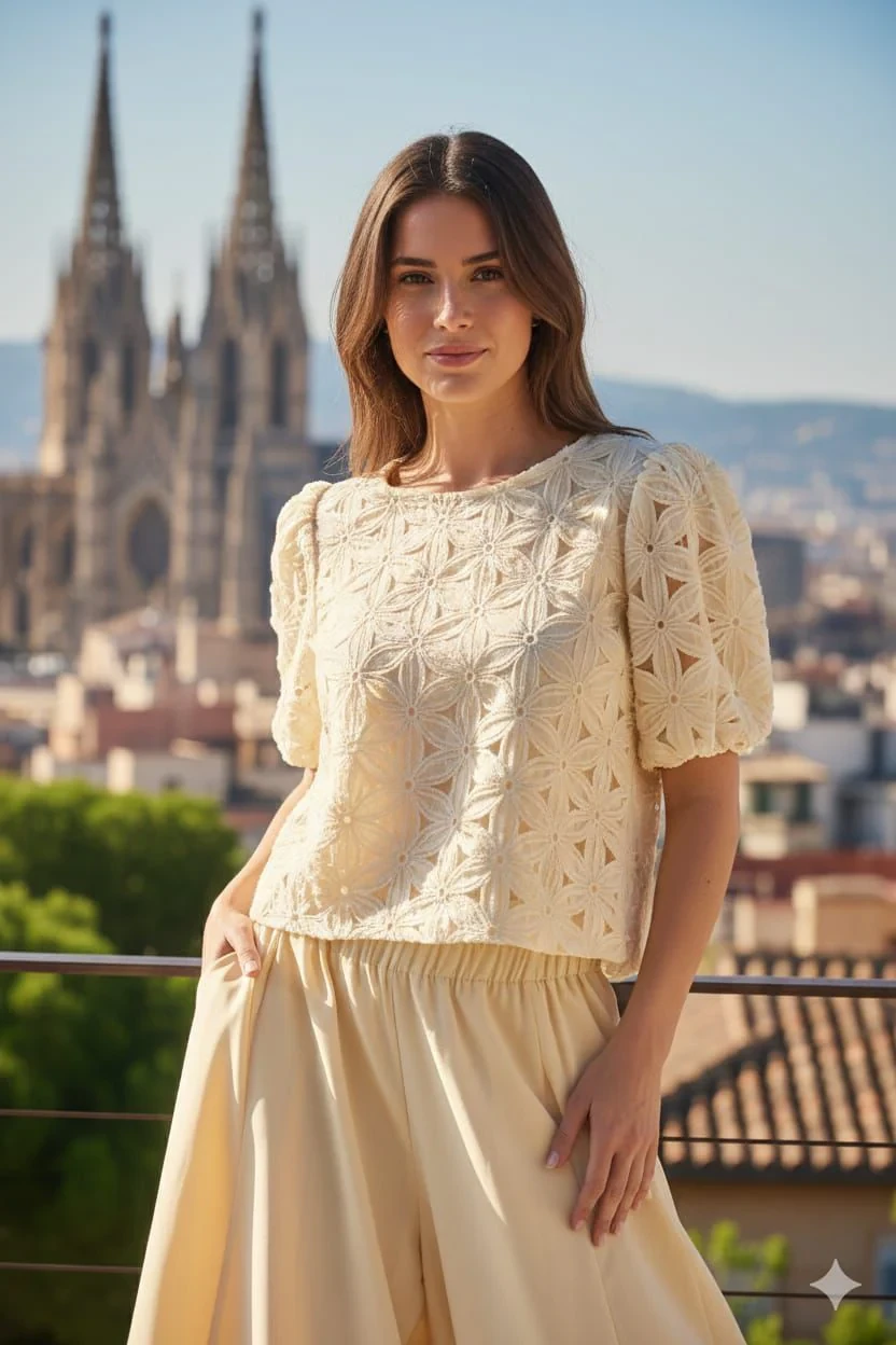 LACE PUFF SLEEVE BLOUSE - Y