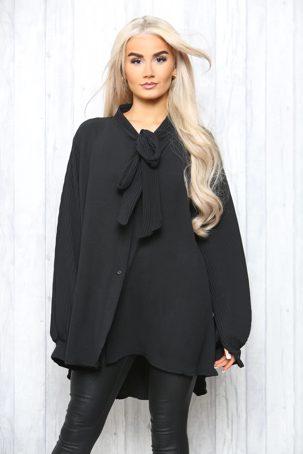 PLEATED BOW OVERSIZED SHIRT