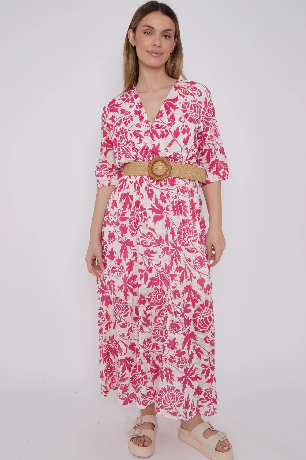 BELTED LEAF PRINT MAXI