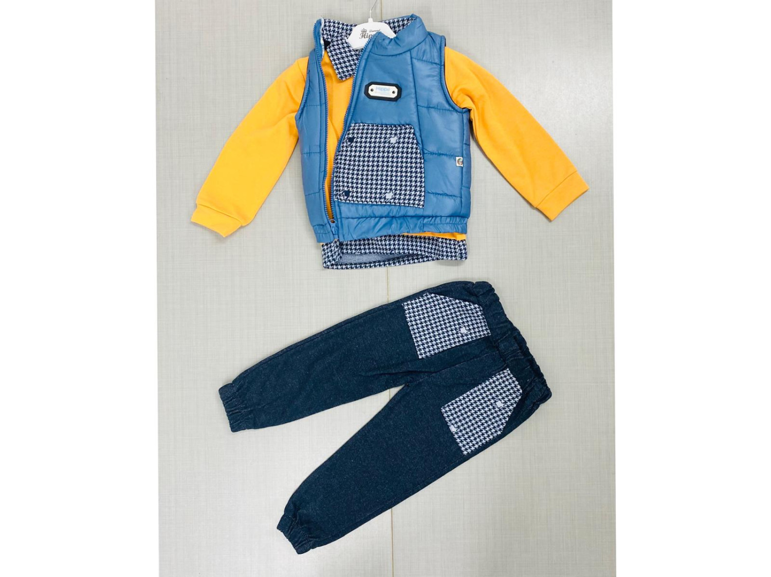 Boys Three Piece Dogtooth Padded Gillet Tracksuit (2-4Y)