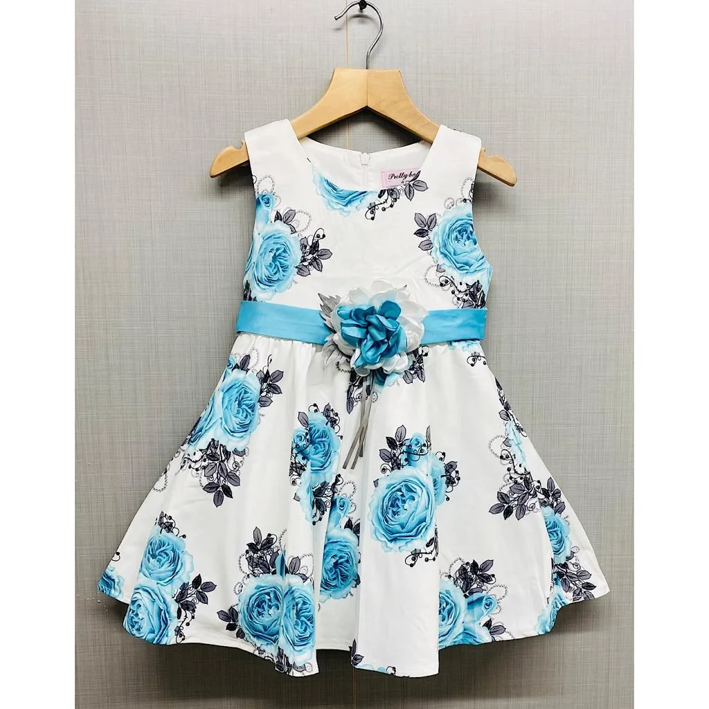 Girls Rose Print Satin Party Dress (4-14Y)